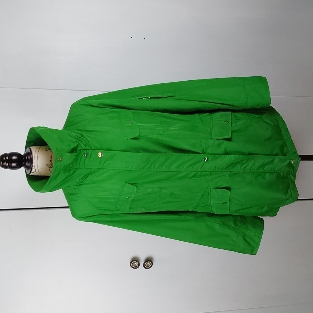 Calvin Klein Womens Kelly Green Light Trench Rain Coat Silver Zip neutral Sz.XL